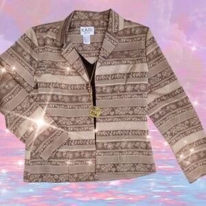 Kari Of New York Metallic Gold Brown Long Sleeve Floral Blazer Sz 10 Necklace